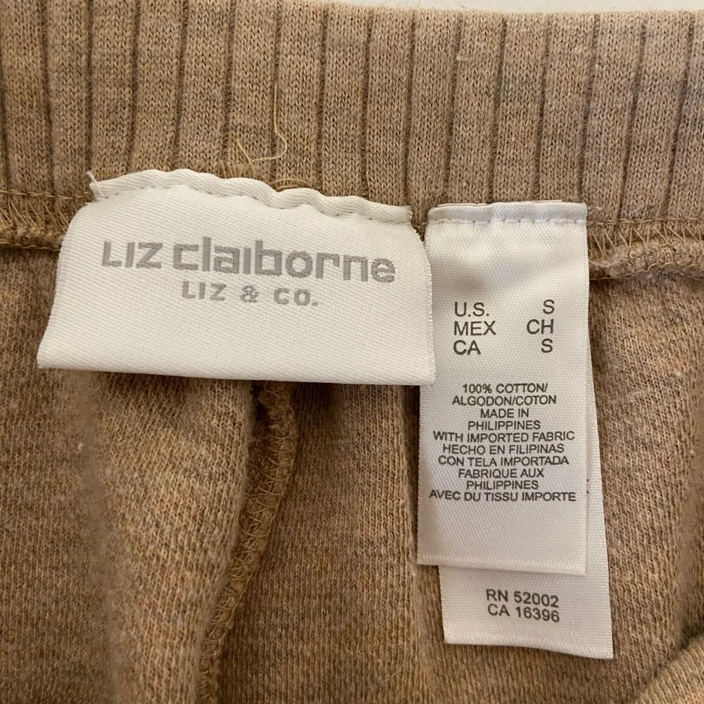 Liz Claiborne women’s tan soft knit‎ drawstring pocket sweatpants lounge small
